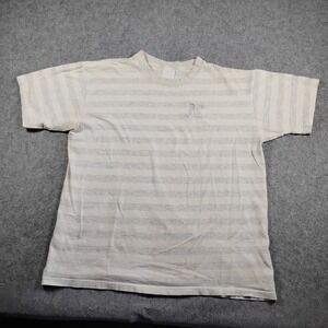 Vintage Hooters Oklahoma City Striped T-Shirt Mens XL White Gray Embroidered 90s